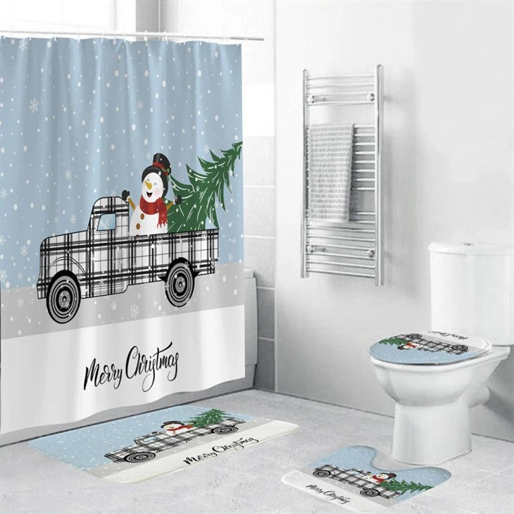 Children's Cute Cartoon Christmas Tree Snowman Car Shower Curtain 3D Digital Printing Waterproof Bathroom Curtain