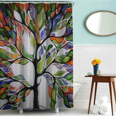 E-ticaret Spot Fabrika Renk Ağacı Yaratıcı Dijital Tam Sürüm Polyester Baskı Duş Perdesi Şekil Binlerce Desen Yapabilir