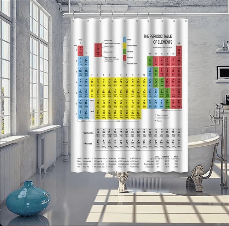 New-fashioned Periodic Table Of Elements Shower Curtain Water Repellent 3D Polyester Bath Curtain